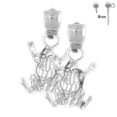 Sterling Silver 17mm Frog Earrings (White or Yellow Gold Plated)