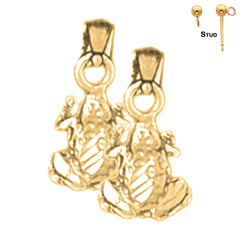 Sterling Silver 13mm Frog Earrings (White or Yellow Gold Plated)