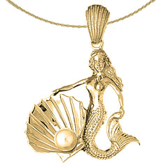 10K, 14K oder 18K Gold Meerjungfrau mit Muschel- und Perlenanhänger
