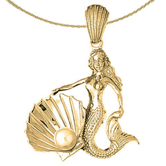 10K, 14K or 18K Gold Mermaid With Shell And Pearl Pendant