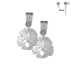 Sterling Silver 19mm Sand Dollar Earrings (White or Yellow Gold Plated)