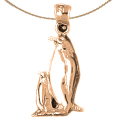 14K oder 18K Goldanhänger „Mutter und Baby Pinguin“