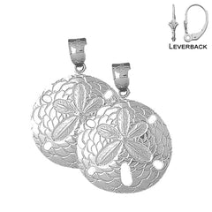 Sterling Silver 38mm Sand Dollar Earrings (White or Yellow Gold Plated)