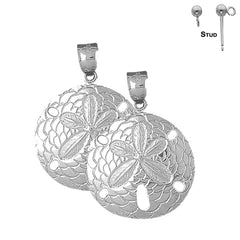 Sterling Silver 38mm Sand Dollar Earrings (White or Yellow Gold Plated)