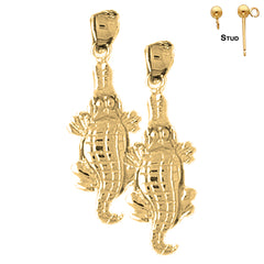 Sterling Silver 28mm Alligator Earrings (White or Yellow Gold Plated)