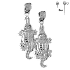 Sterling Silver 28mm Alligator Earrings (White or Yellow Gold Plated)