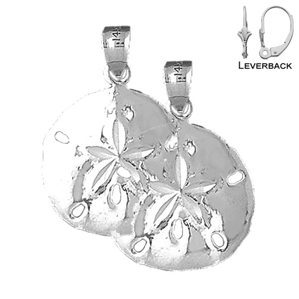 Pendientes de dólar de arena de plata de ley de 28 mm (chapados en oro blanco o amarillo)