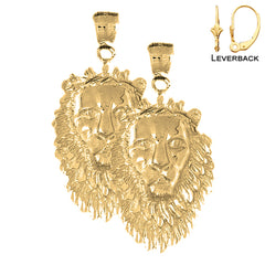 Pendientes de cabeza de león de plata de ley de 43 mm (chapados en oro blanco o amarillo)