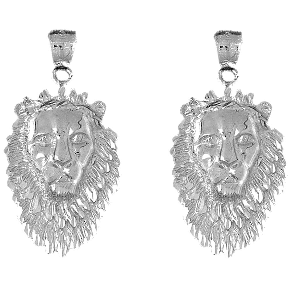 Sterling Silver 43mm Lion Head Earrings