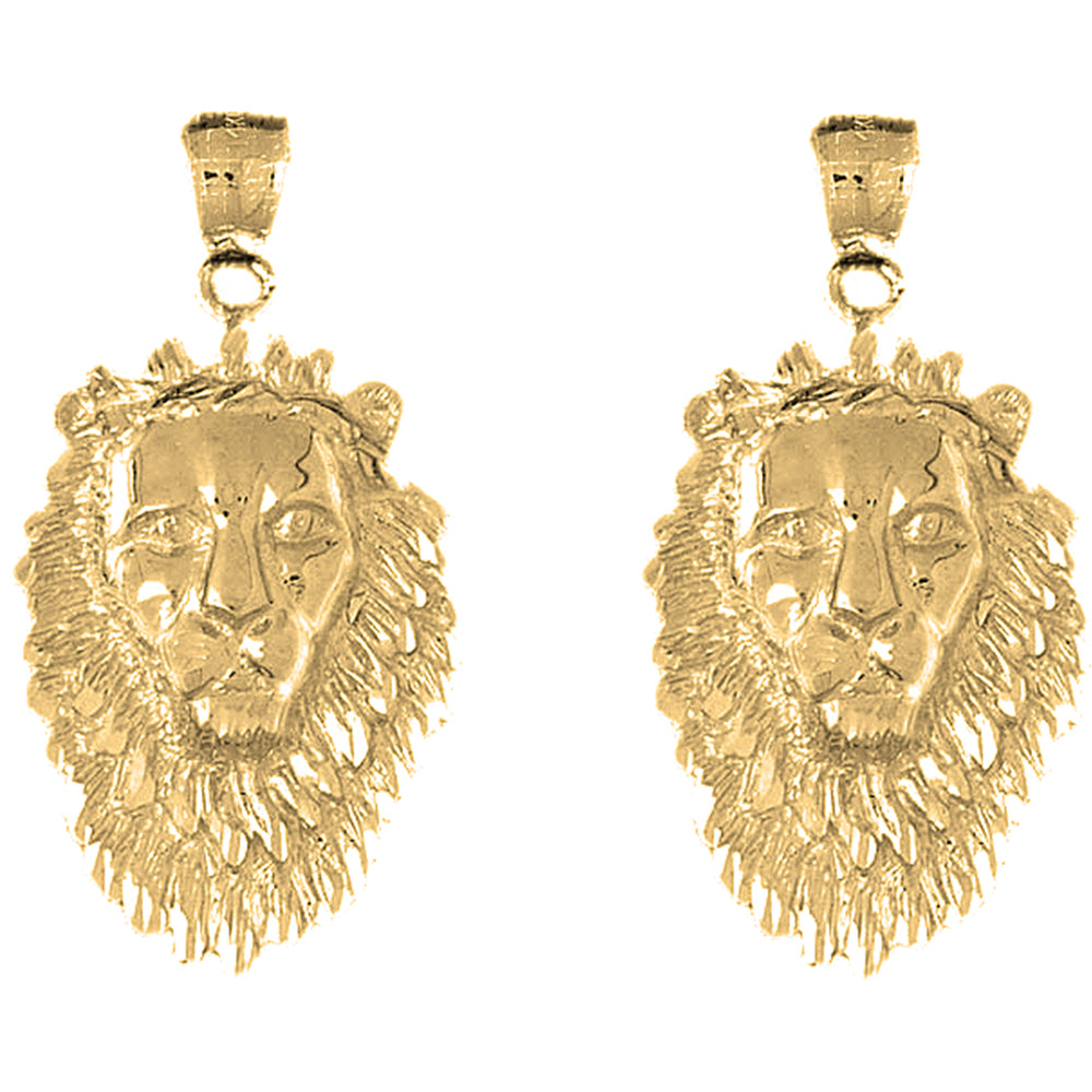 Yellow Gold-plated Silver 43mm Lion Head Earrings