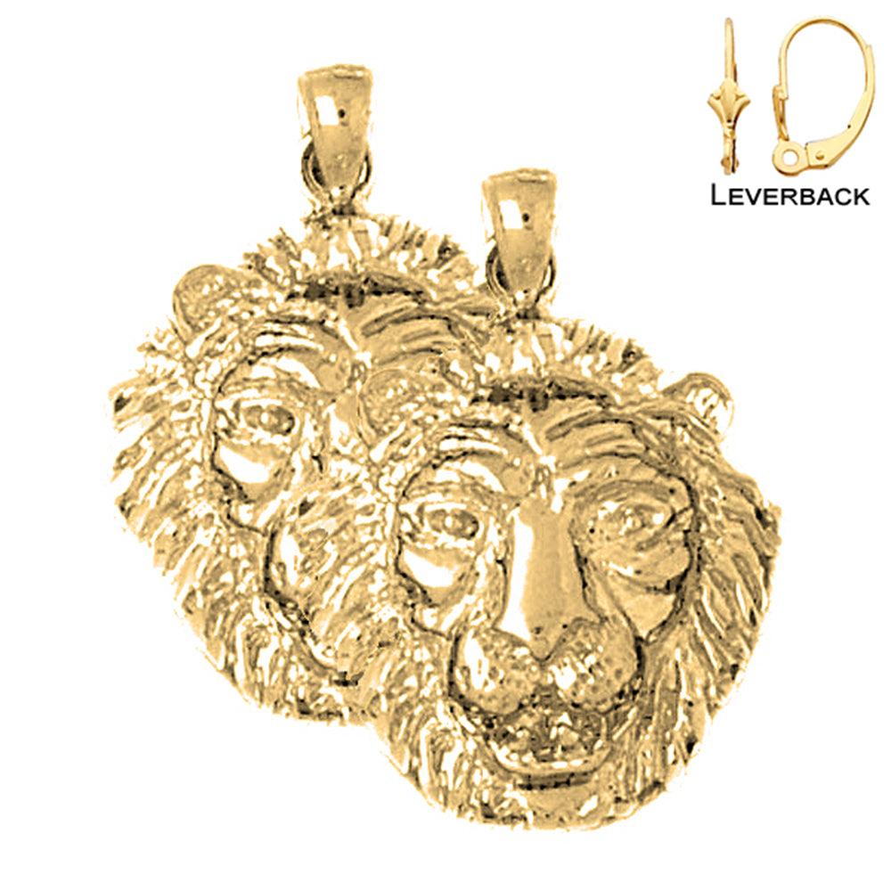 Pendientes de cabeza de león de oro de 14 quilates o 18 quilates de 26 mm