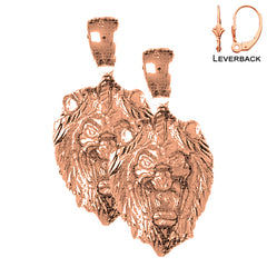 Pendientes de cabeza de león de oro de 14 quilates o 18 quilates de 33 mm
