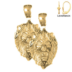 Sterling Silver 33mm Lion Head Earrings (White or Yellow Gold Plated)