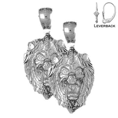 Sterling Silver 33mm Lion Head Earrings (White or Yellow Gold Plated)