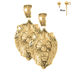 Sterling Silver 33mm Lion Head Earrings (White or Yellow Gold Plated)