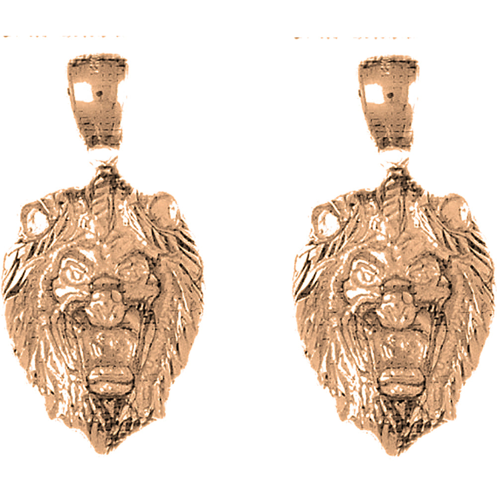 14K or 18K Gold 33mm Lion Head Earrings