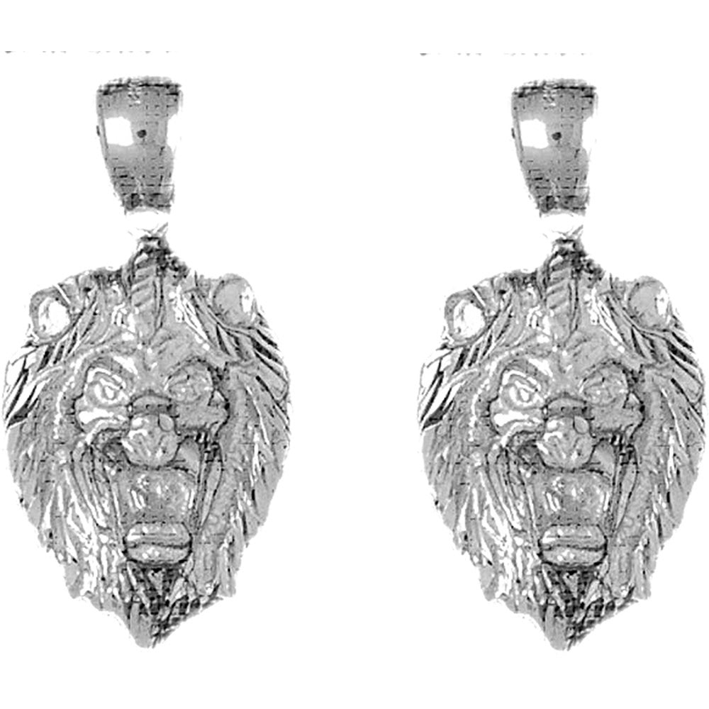 Sterling Silver 33mm Lion Head Earrings