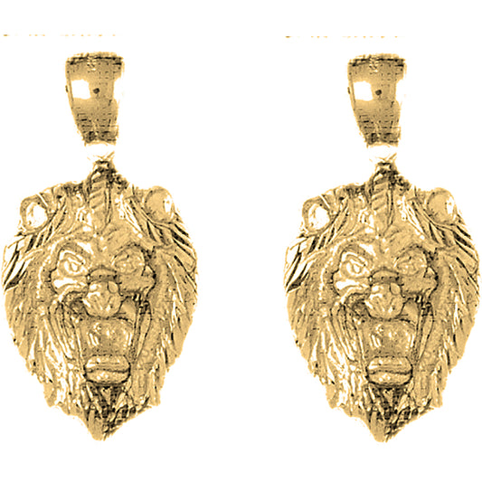 Yellow Gold-plated Silver 33mm Lion Head Earrings