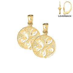 Sterling Silver 19mm Sand Dollar Earrings (White or Yellow Gold Plated)