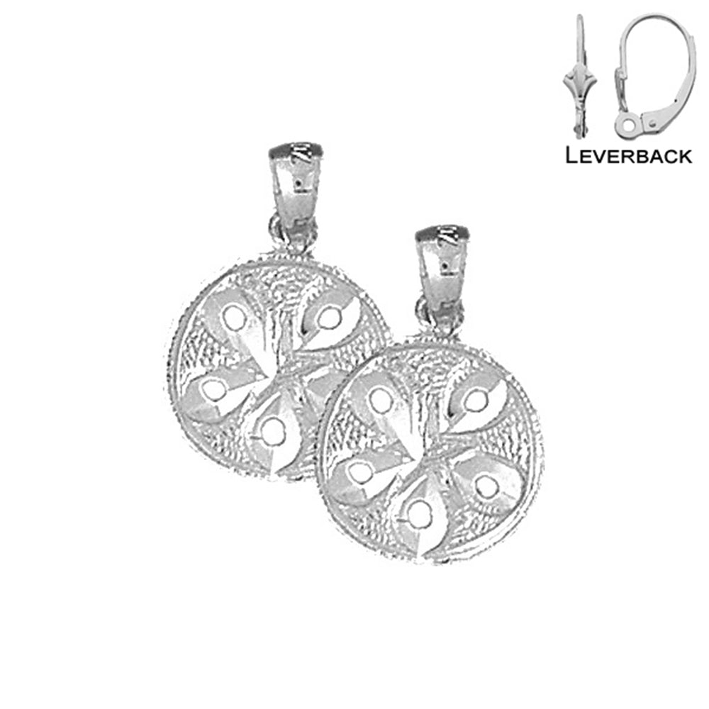 Sterling Silver 19mm Sand Dollar Earrings (White or Yellow Gold Plated)