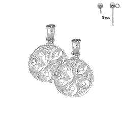 Sterling Silver 19mm Sand Dollar Earrings (White or Yellow Gold Plated)