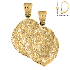 Pendientes de cabeza de león de plata de ley de 31 mm (chapados en oro blanco o amarillo)