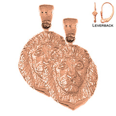 Pendientes de cabeza de león de oro de 14 quilates o 18 quilates de 31 mm