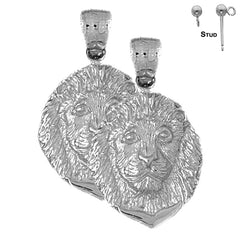 Sterling Silver 31mm Lion Head Earrings (White or Yellow Gold Plated)