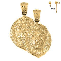 Pendientes de cabeza de león de oro de 14 quilates o 18 quilates de 31 mm