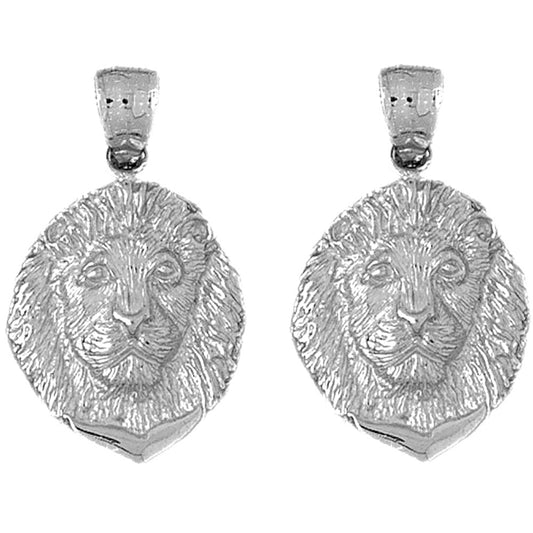 Sterling Silver 31mm Lion Head Earrings