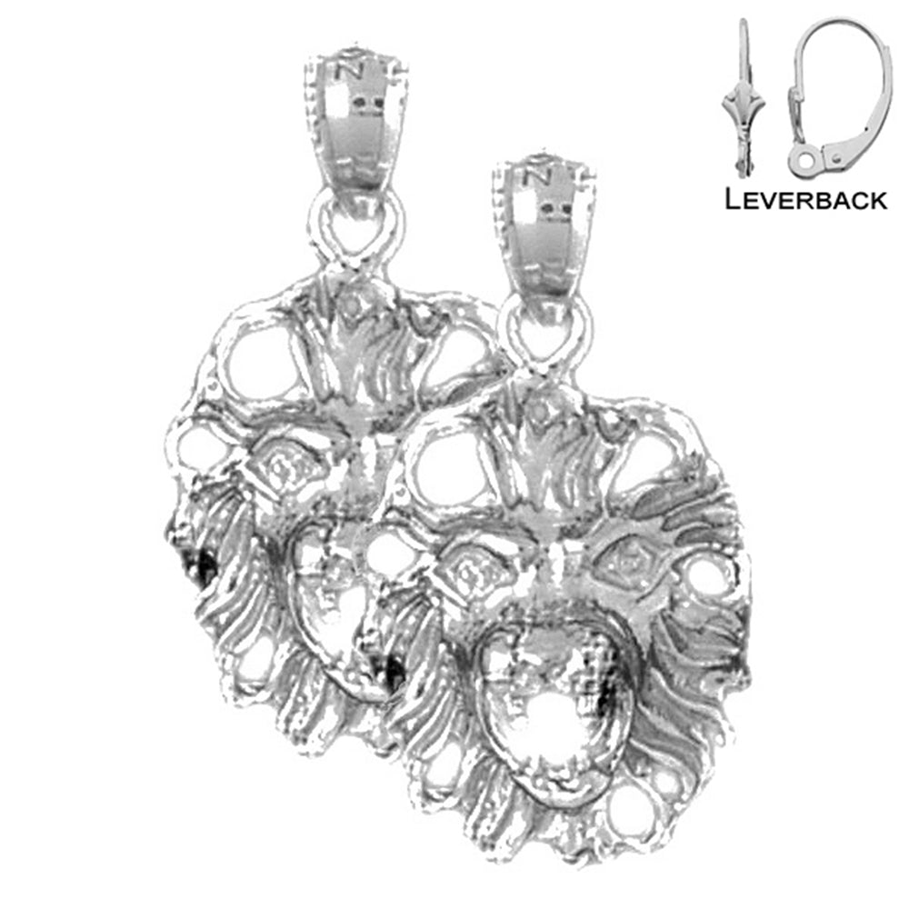 Sterling Silver 26mm Lion Head Earrings (White or Yellow Gold Plated)