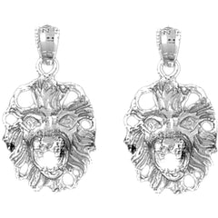 Sterling Silver 26mm Lion Head Earrings