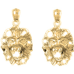 Yellow Gold-plated Silver 26mm Lion Head Earrings