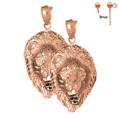 Pendientes de cabeza de león de oro de 14 quilates o 18 quilates de 38 mm