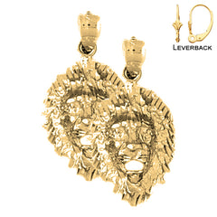 Sterling Silver 27mm Lion Head Earrings (White or Yellow Gold Plated)