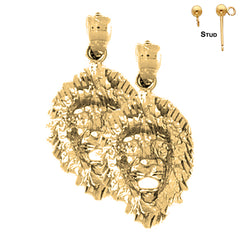 Sterling Silver 27mm Lion Head Earrings (White or Yellow Gold Plated)