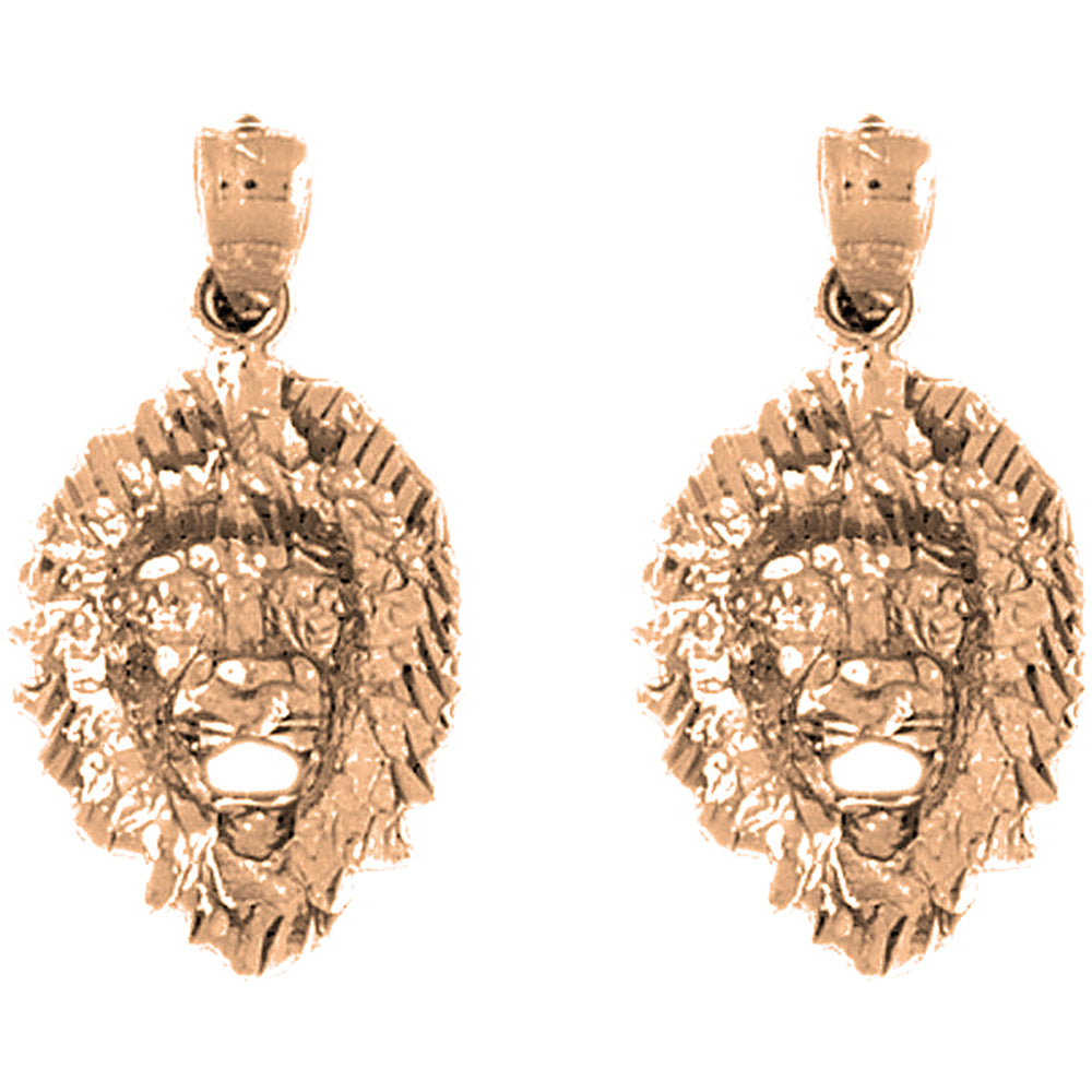 14K or 18K Gold 27mm Lion Head Earrings