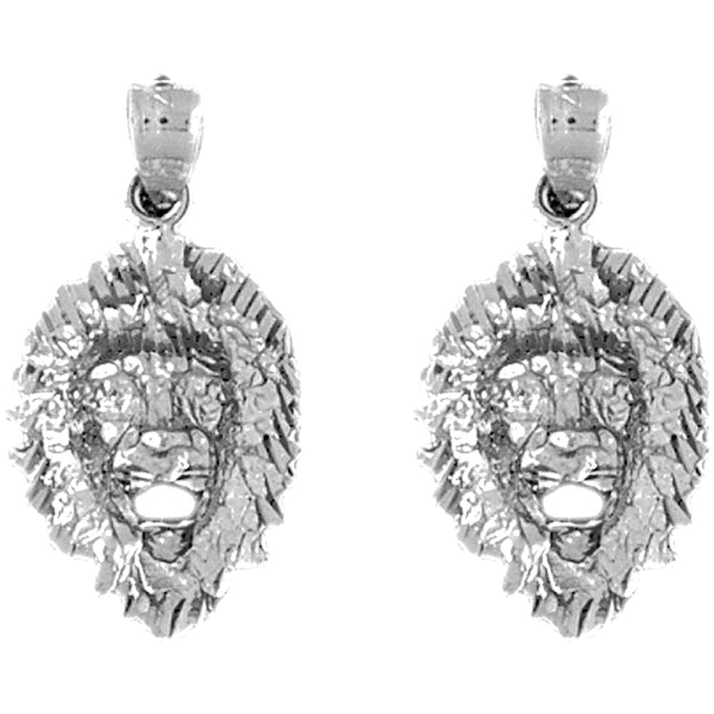 Sterling Silver 27mm Lion Head Earrings