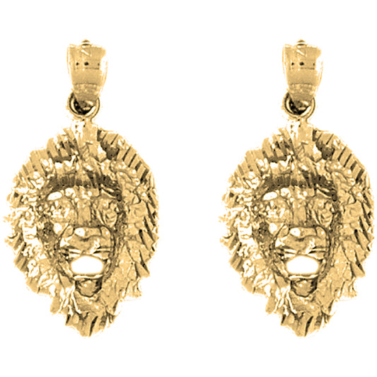 Yellow Gold-plated Silver 27mm Lion Head Earrings