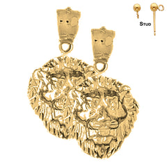 Sterling Silver 21mm Lion Head Earrings (White or Yellow Gold Plated)