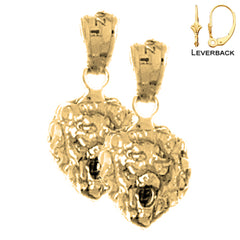 Pendientes de cabeza de león de oro de 14 quilates o 18 quilates de 19 mm