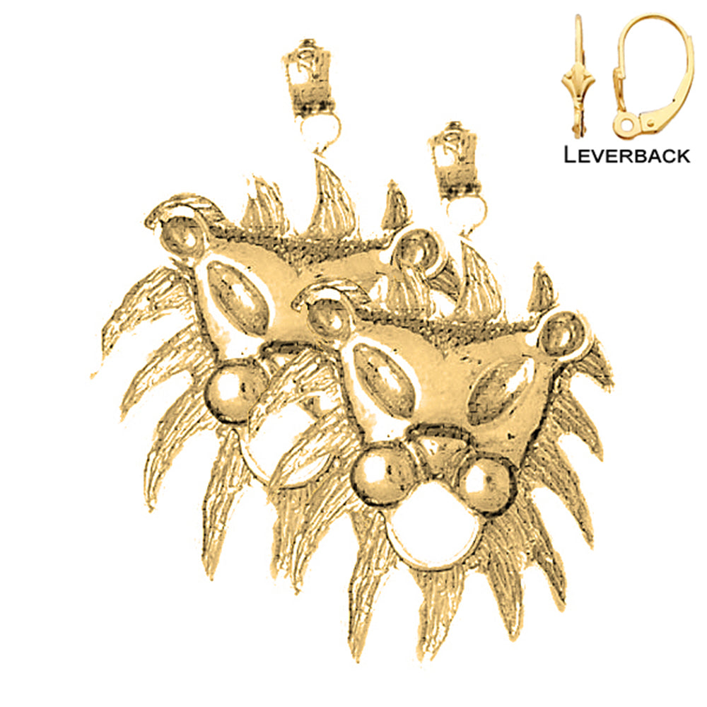 Pendientes de cabeza de león de oro de 14 quilates o 18 quilates de 36 mm