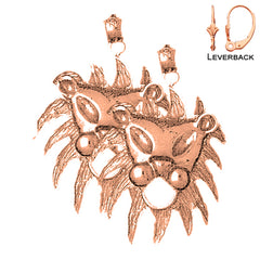 14K oder 18K Gold 36mm Löwenkopf Ohrringe