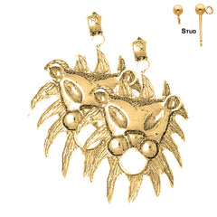Sterling Silver 36mm Lion Head Earrings (White or Yellow Gold Plated)