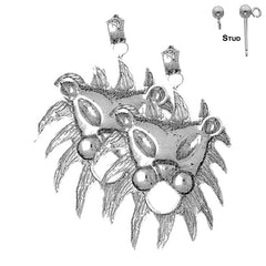Sterling Silver 36mm Lion Head Earrings (White or Yellow Gold Plated)