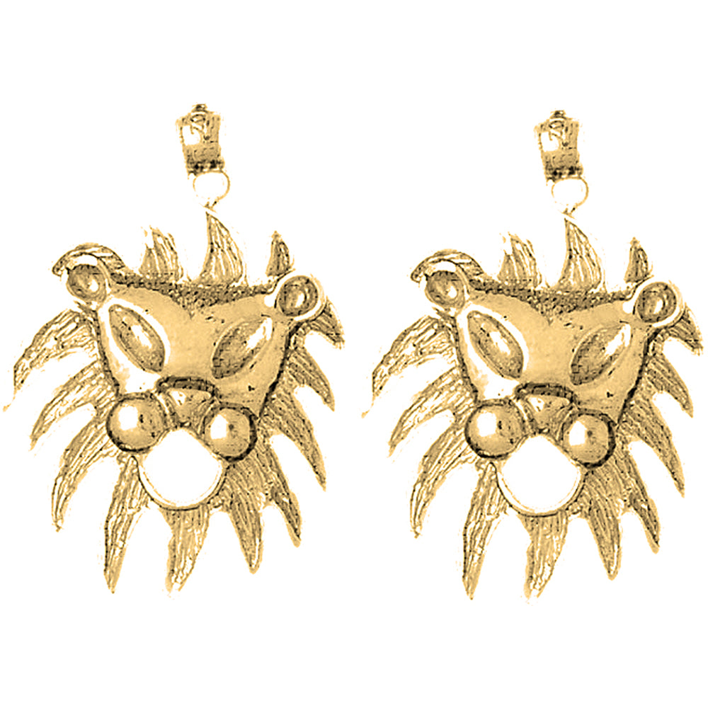 Yellow Gold-plated Silver 36mm Lion Head Earrings