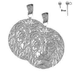 Sterling Silver 30mm Lion Head Earrings (White or Yellow Gold Plated)