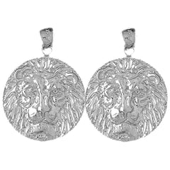 Sterling Silver 30mm Lion Head Earrings