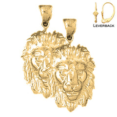 Sterling Silver 32mm Lion Head Earrings (White or Yellow Gold Plated)