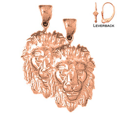 Pendientes de cabeza de león de oro de 14 quilates o 18 quilates de 32 mm